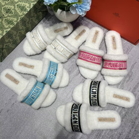 Dior embroidered shearling platform mules-5687  